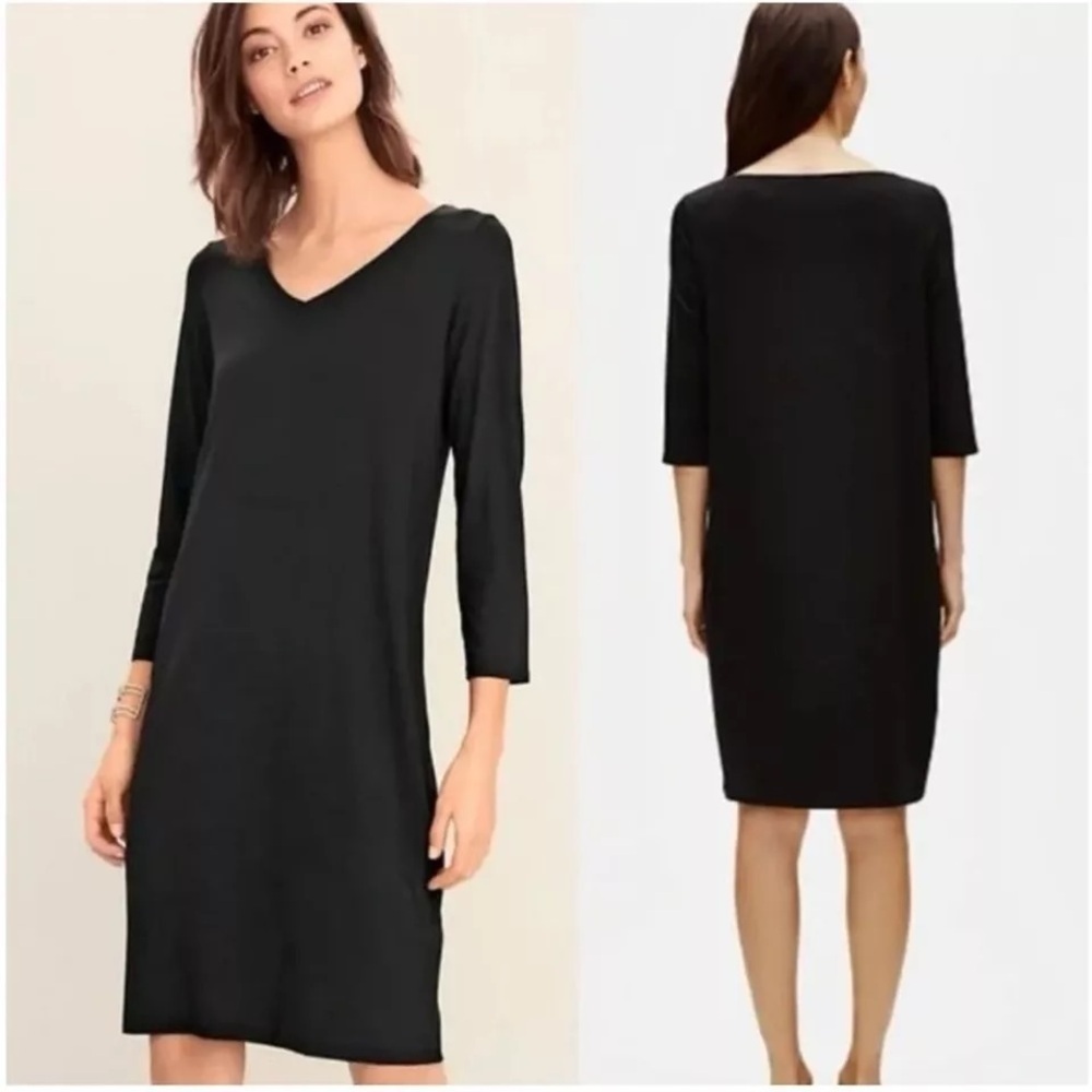 Madewell Shift Dress NWT V-neck Viscose Blend 3/4 Sleeves Navy Size Large